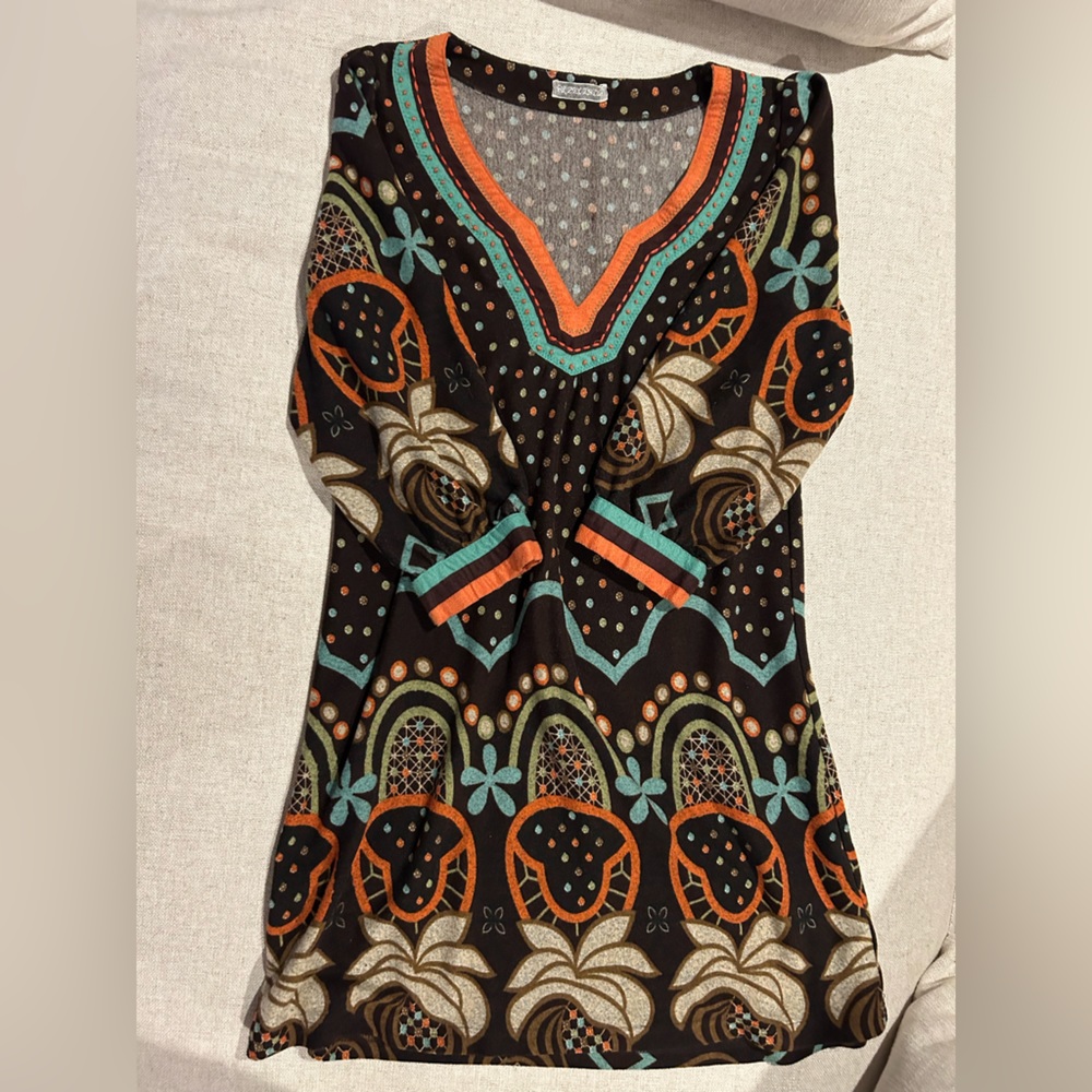✨Brown Paisley dress with beautiful collar size small